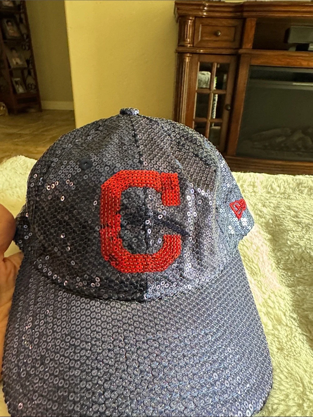 PINK Victoria's Secret Navy Sequin Cleveland Indians Baseball Cap with Red C
